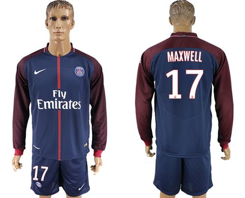 Paris Saint-Germain #17 Maxwell Home Long Sleeves Soccer Club Jersey